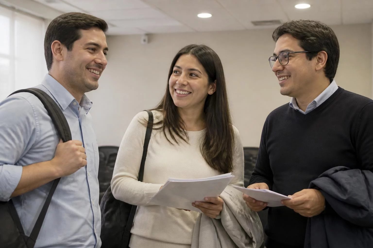 Tres participantes sonrientes al final de la ronda